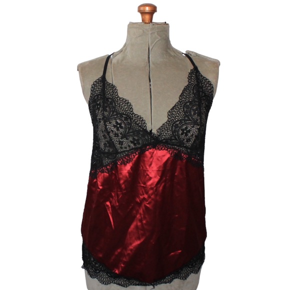 Other - 🎀3/$30 Red & Black Satin & Lace Lingerie Cami Tank Top